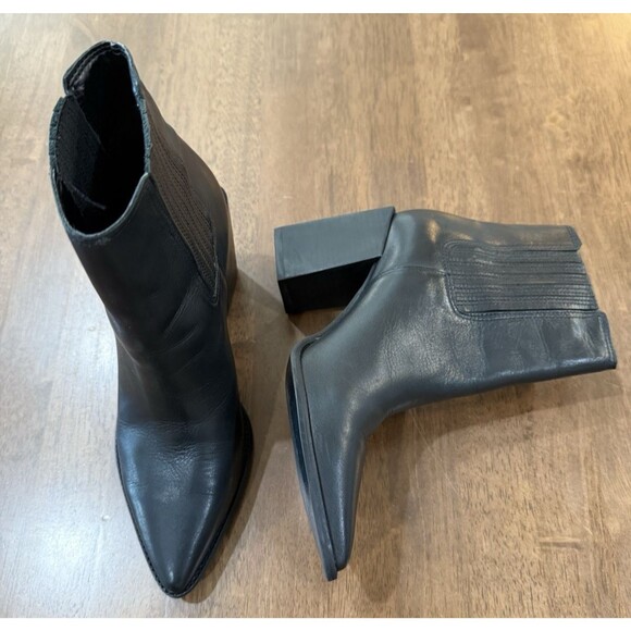 Steve Madden Hutson Leather Ankle Booties Black Pointed Toe Block Heel Women 6 - Picture 6 of 13